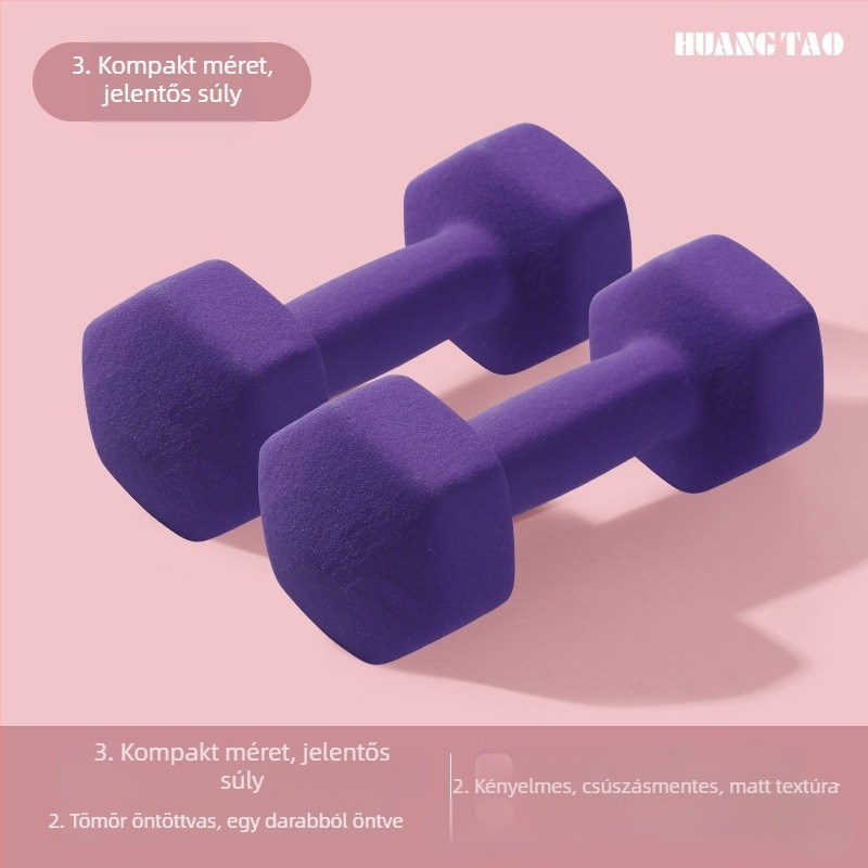 Kis hatszögletű súlyzó otthoni edzéshez, műanyag bevonatú vas, 1 kg–5 kg