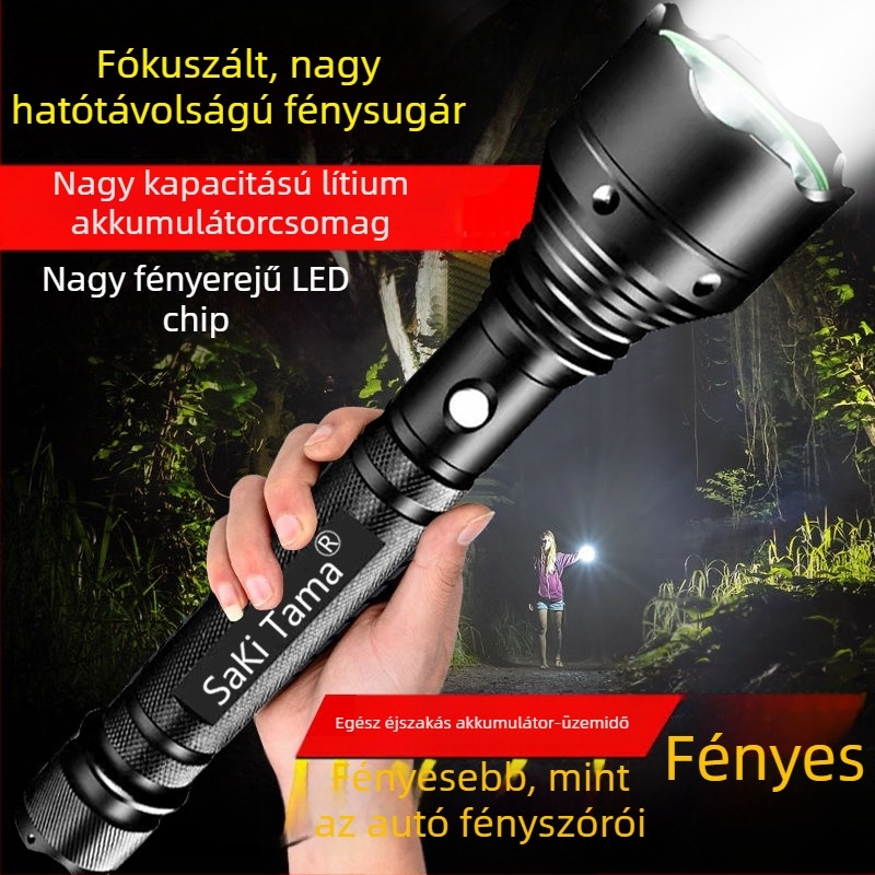 Újratölthető, ultra‑fényes, hosszú hatótávolságú kézben tartható zseblámpa kültéri járőrözéshez — robbanásbiztos, strapabíró, multifunkcionális