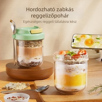 Éjszakai zabpehely pohár fedővel és kanállal, hordozható reggeli joghurt pohár, zárt edény salátához, tejhez és shake-hez