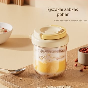 Éjszakai zabpehely pohár fedővel és kanállal, hordozható reggeli joghurt pohár, zárt edény salátához, tejhez és shake-hez