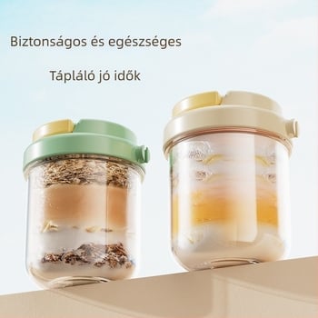 Éjszakai zabpehely pohár fedővel és kanállal, hordozható reggeli joghurt pohár, zárt edény salátához, tejhez és shake-hez