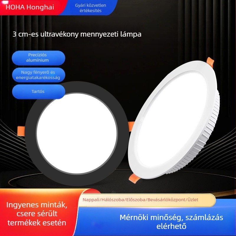 Fekete beépített LED-downlight 3 cm-es nyílással, 3W, energiatakarékos, erős fény, szállodai projektekhez