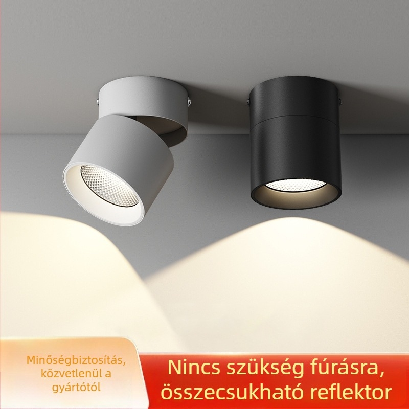 Állítható szögű LED downlight spot, felületi szerelés, lyuk nélküli hordó alakú lámpa nappaliba, háttérfalhoz és előszobába