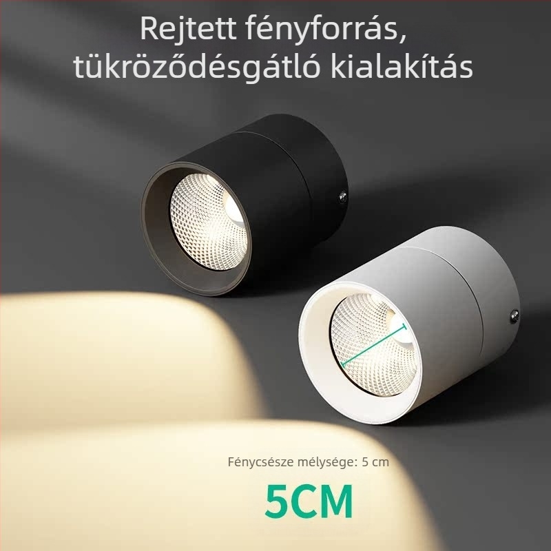 Állítható szögű LED downlight spot, felületi szerelés, lyuk nélküli hordó alakú lámpa nappaliba, háttérfalhoz és előszobába