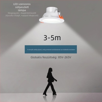 LED mennyezeti downlight mikrohullámú test szenzorral és hang- és fényvezérléssel folyosókhoz és közterületekhez