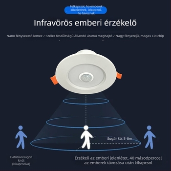 Mozgásérzékelős beépített LED downlight, vészvilágítás a bejárathoz és a folyosóhoz, intelligens radar szenzorral
