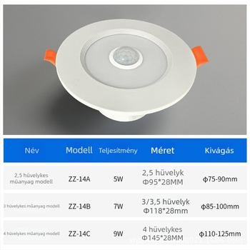 Mozgásérzékelős beépített LED downlight, vészvilágítás a bejárathoz és a folyosóhoz, intelligens radar szenzorral