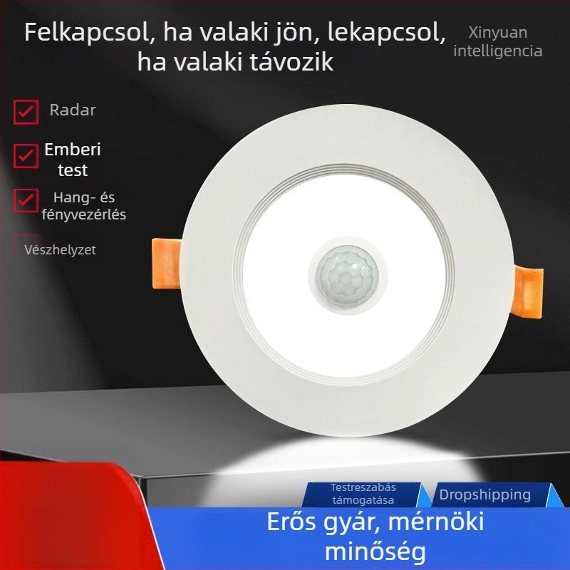 Mozgásérzékelős beépített LED downlight, vészvilágítás a bejárathoz és a folyosóhoz, intelligens radar szenzorral