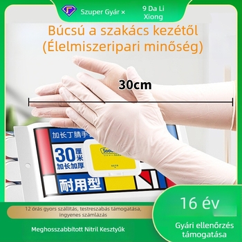 Sodolike nitril kesztyűk, élelmiszer-minőségűek, konyhai mosogatáshoz, egyszer használatos, hosszított hosszúságú, olajálló