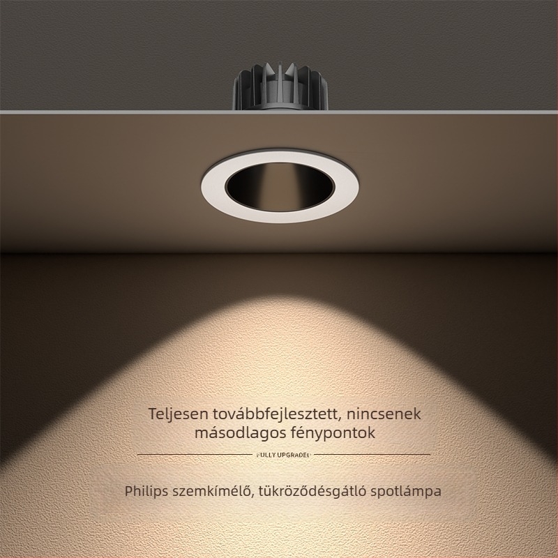 LED beépített spotlámpa, 75 mm mély csésze, hegyes formájú, szemvédő, anti-glare, mennyezeti lámpa nappalira és folyosóra, alumíniumötvözet, 36V