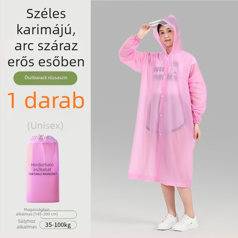 Felnőtt esőkabát karimával, hosszú, hordozható túrázáshoz és utazáshoz