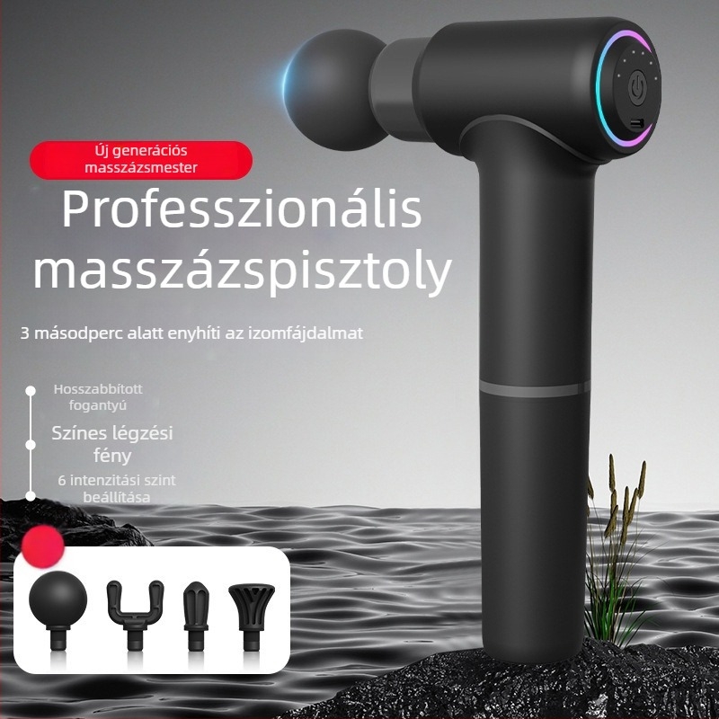 Új hosszú nyeletű fascia masszírozó színes fényekkel, vezeték nélküli, 4 fej