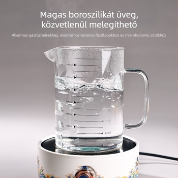 Magas hőálló boroszilikát üvegből készült mérőedény, vastag fogantyúval, átlátszó graduált skálával, mikróbarát, nagy kapacitású tejkupa