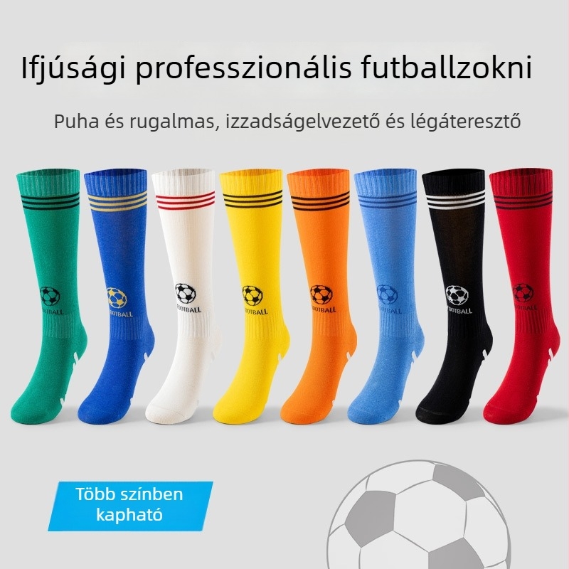 Gyerekek futball zoknija edzésre, hosszú csúszásmentes sport zokni, csíkos és betűs mintával