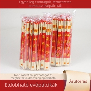 Egyszer használatos bambusz pálcikák és leveskanál, élelmiszer-minőségű, négy darabos készlet, hosszított és vastag dizájn