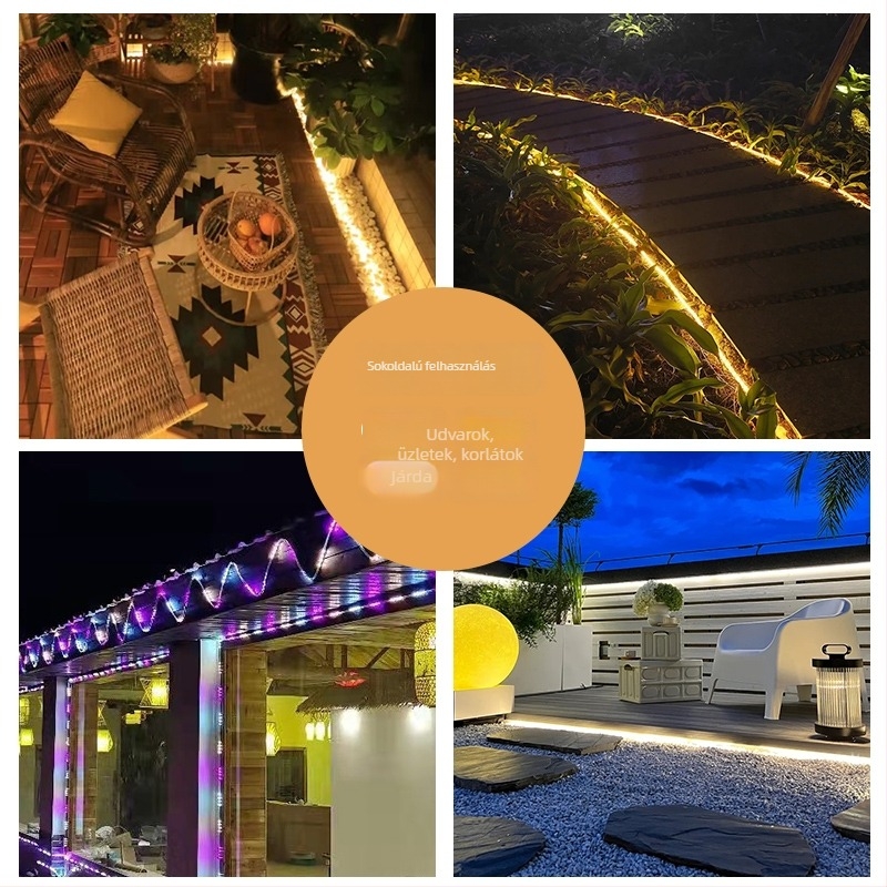 LED lámpák bőrfonatú vezetékekkel kültéri dekorációhoz, vízálló színes fényfüzér kertbe és teraszra, csillagos ég hatás