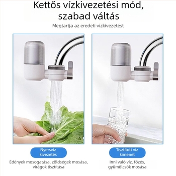 Konyhai csapra szerelhető vízszűrő cartridge, előre szerelhető, dupla kimenet, mosható