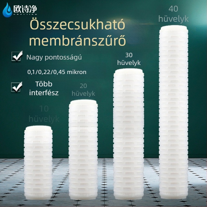 Összecsukható PP szűrőelem mikroporózus membránnal, nagy pontosságú 0,1 mm, 0,22/0,45 mm, síknyomásos típus, 10/20/30/40 hüvelyk