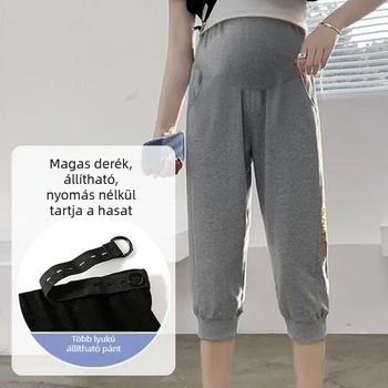 Plusz méretű kismama cropped nadrág hasi támasz, vékony pamutból, tavasz–nyár