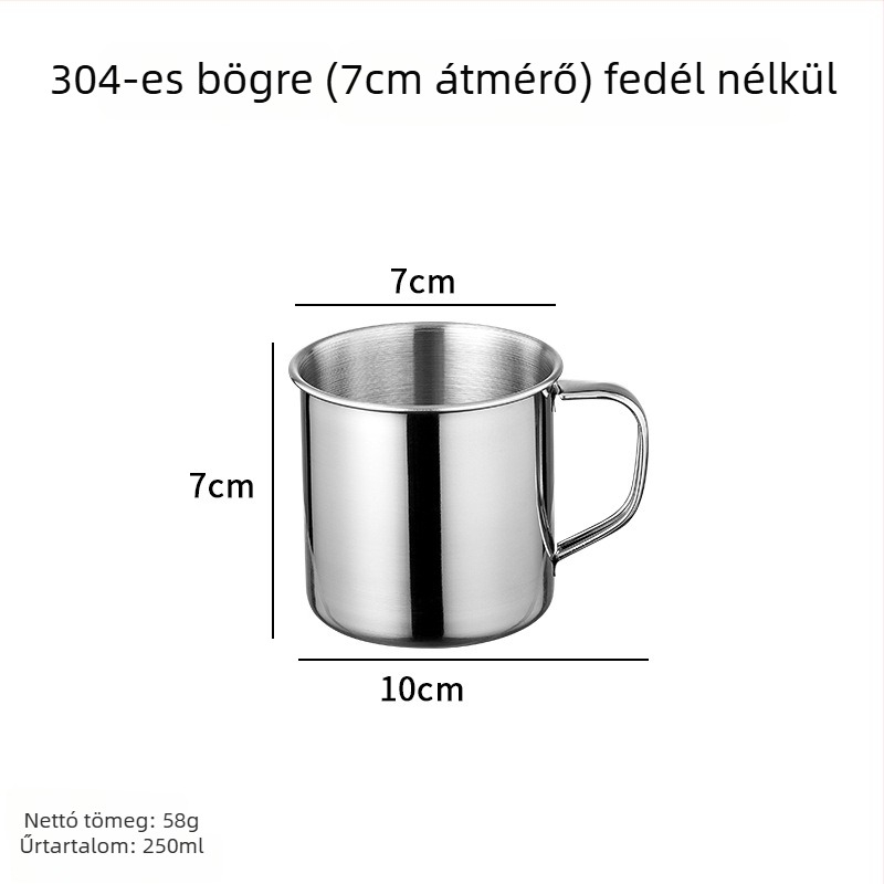 304 rozsdamentes acélból készült itatópohár fedővel és fogantyúval, gyerekeknek – víz és tej pohár