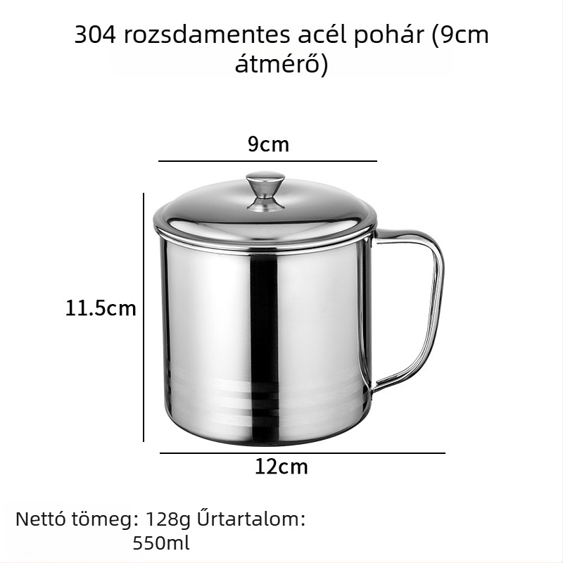 304 rozsdamentes acélból készült itatópohár fedővel és fogantyúval, gyerekeknek – víz és tej pohár