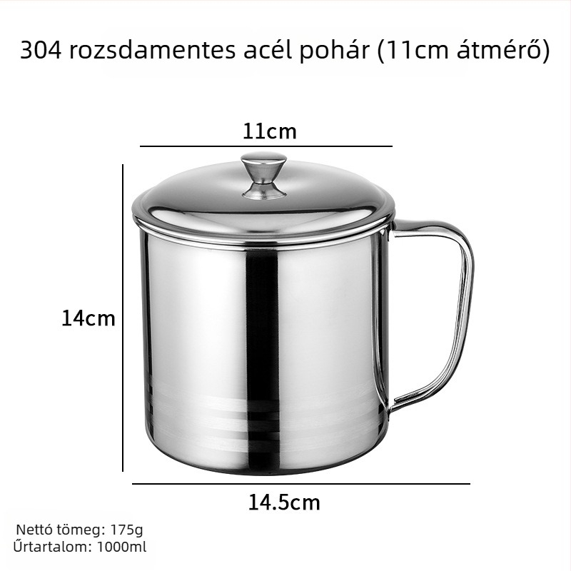 304 rozsdamentes acélból készült itatópohár fedővel és fogantyúval, gyerekeknek – víz és tej pohár