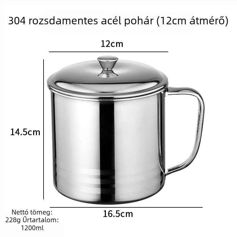 304 rozsdamentes acélból készült itatópohár fedővel és fogantyúval, gyerekeknek – víz és tej pohár