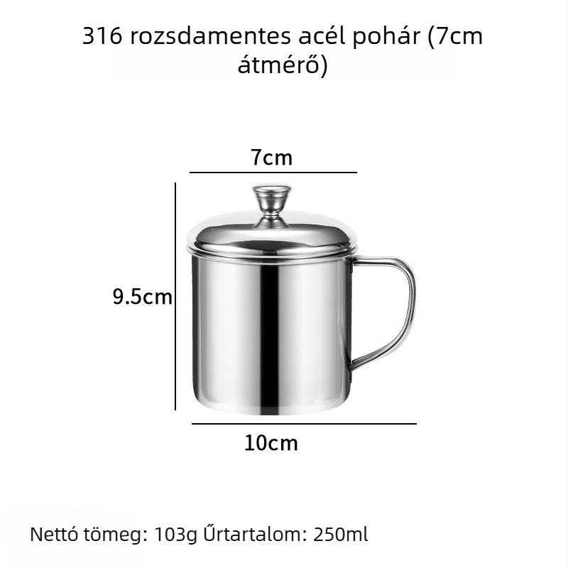 304 rozsdamentes acélból készült itatópohár fedővel és fogantyúval, gyerekeknek – víz és tej pohár