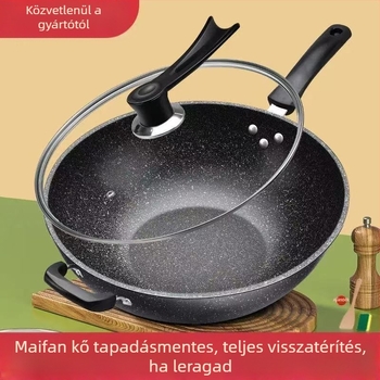Maifan kő wok, tapadásmentes, 32 cm, kompatibilis indukciós tűzhellyel, otthoni konyhára, füstmentes sütés