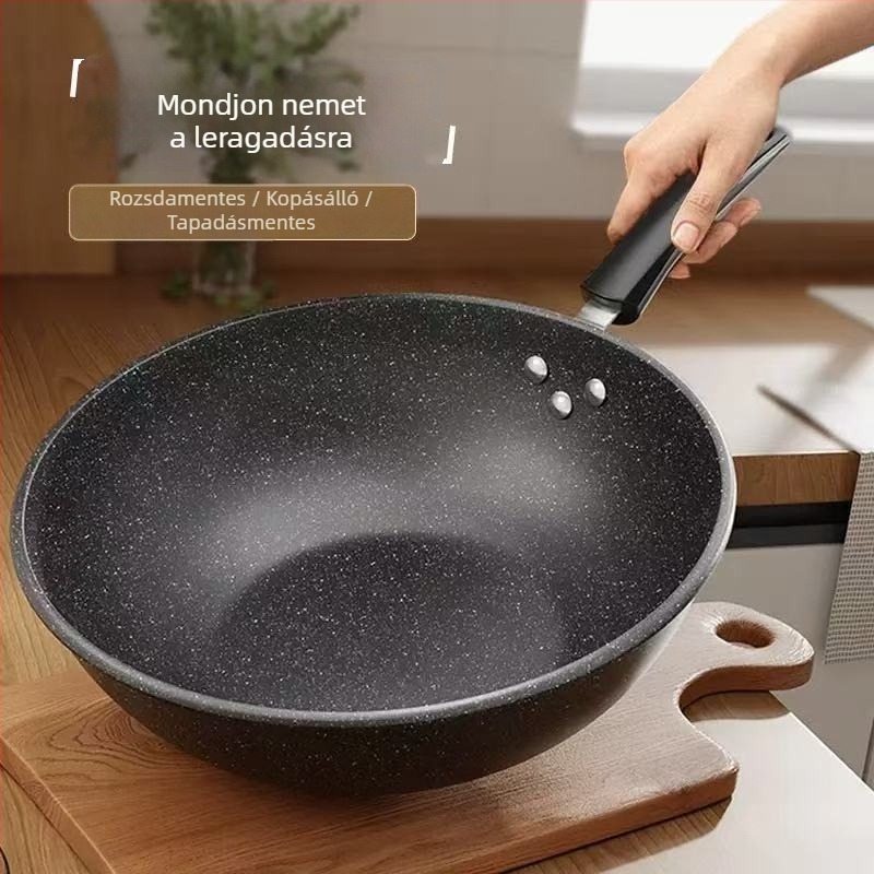 Maifan kő wok, tapadásmentes, 32 cm, kompatibilis indukciós tűzhellyel, otthoni konyhára, füstmentes sütés