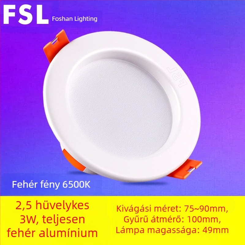 Foshan Lighting LED mennyezeti downlight, 8 cm-es nyílás, nappali plafon spotlámpa, 2.5 hüvelyk, 3W beépített fény