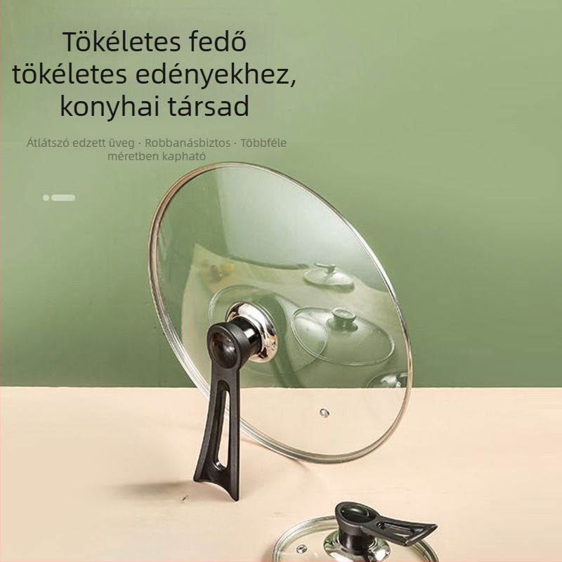 Edzett üvegből készült fedő rozsdamentes acél kerettel, kör alakú wokfedő, univerzális serpenyőfedő, nem tapadós bevonatú