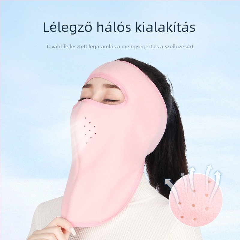 Őszi–téli meleg arcmaszk polár fleece anyagból, szélvédett kapucnival, kültéri kerékpározáshoz, síeléshez és motorkerékpározáshoz