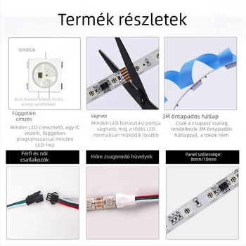 DMX512 LED-szalag, alacsony feszültség, teljes színű 5050 RGB LED-ek, programozható kültéri hajlékony LED-szalag
