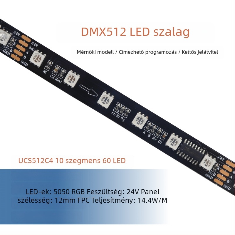 DMX512 LED-szalag, alacsony feszültség, teljes színű 5050 RGB LED-ek, programozható kültéri hajlékony LED-szalag
