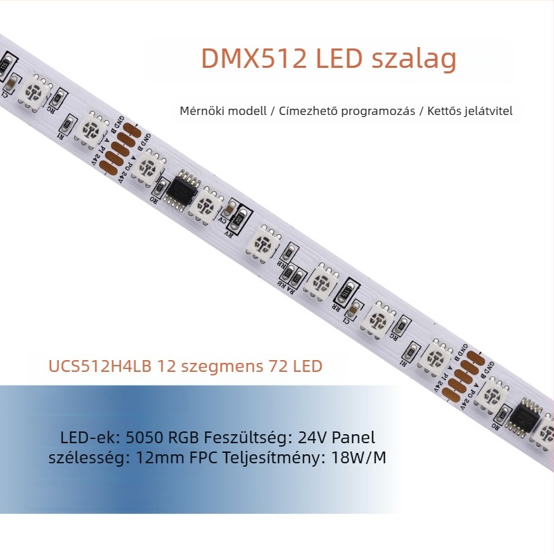 DMX512 LED-szalag, alacsony feszültség, teljes színű 5050 RGB LED-ek, programozható kültéri hajlékony LED-szalag