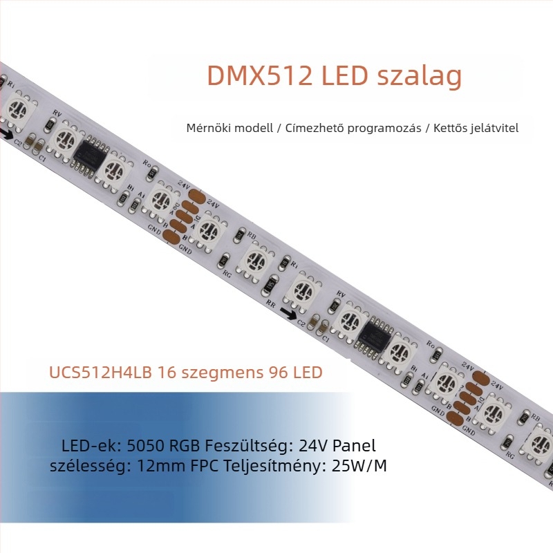 DMX512 LED-szalag, alacsony feszültség, teljes színű 5050 RGB LED-ek, programozható kültéri hajlékony LED-szalag