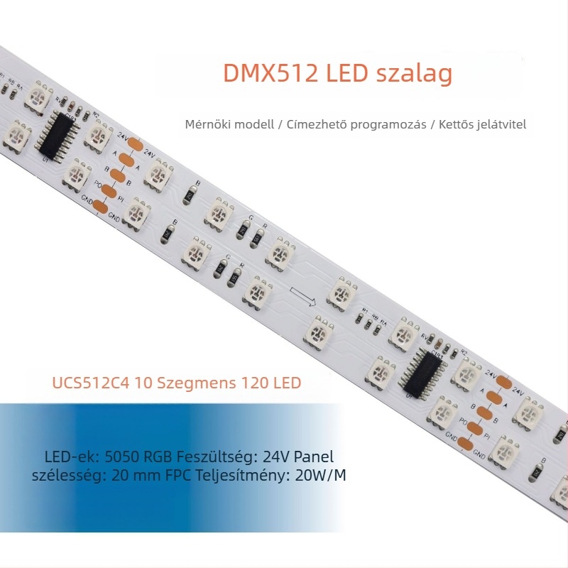 DMX512 LED-szalag, alacsony feszültség, teljes színű 5050 RGB LED-ek, programozható kültéri hajlékony LED-szalag