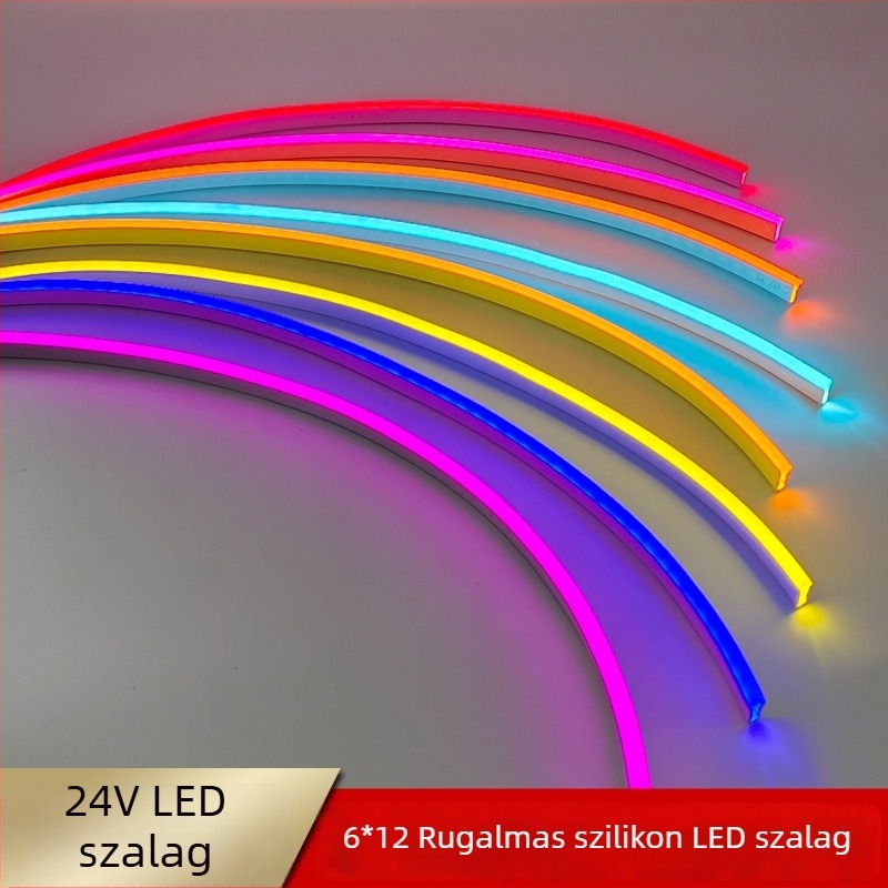 Rugalmas LED-szalag 12V/24V, 6×12 mm, egyszínű színek: piros, zöld, kék, rózsaszín, lila, arany, citromsárga, narancsvörös