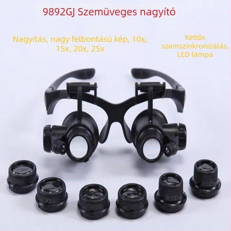 HD fejre helyezett nagyító szemüveg, 10x–25x-es nagyítással és LED világítással, antikvitások, ékszerek és órák értékeléséhez
