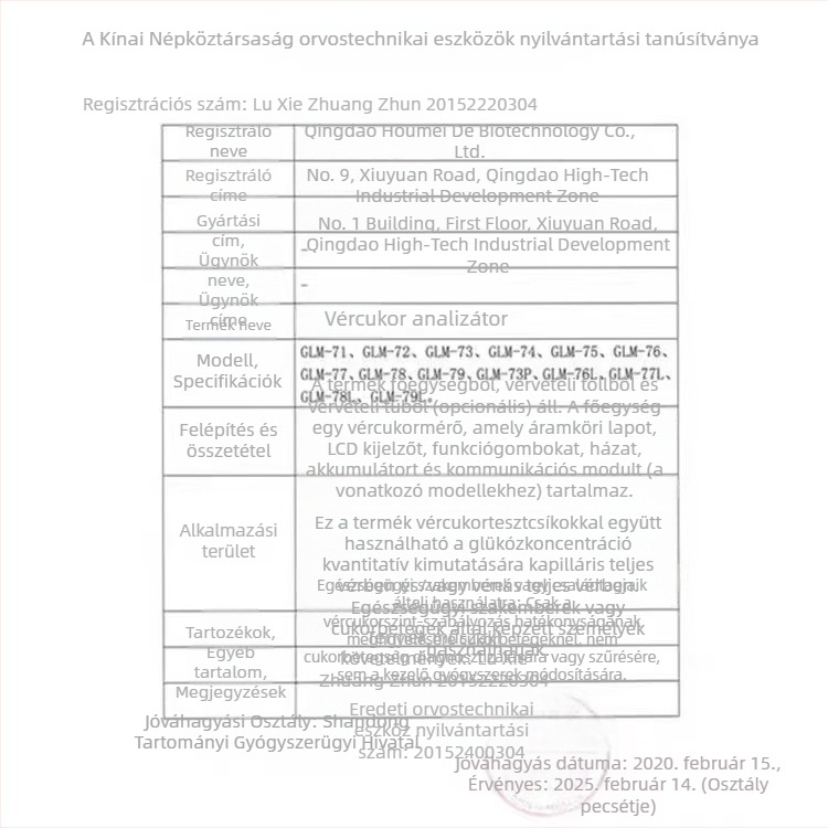 Yas GLS-74 Otthoni Vércukormérő hangos útmutatással, kódmentes GLM-74 tesztcsík detektor
