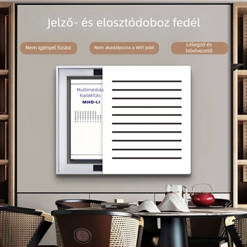 Lyukasztott elektromos mérődoboz dekoratív festménye, függőleges kivitel, multimédiás jelződoboz fedője, modern minimalista stílus