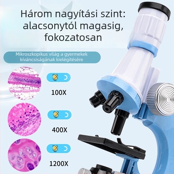 Gyerekeknek szóló tudományos mikroszkóp, optikai oktató játék 1200× nagyítással óvodától középiskoláig