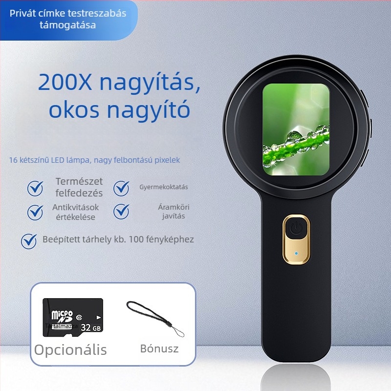 Kézi digitális mikroszkóp nagyítóval ékszerek vizsgálatához és olvasáshoz