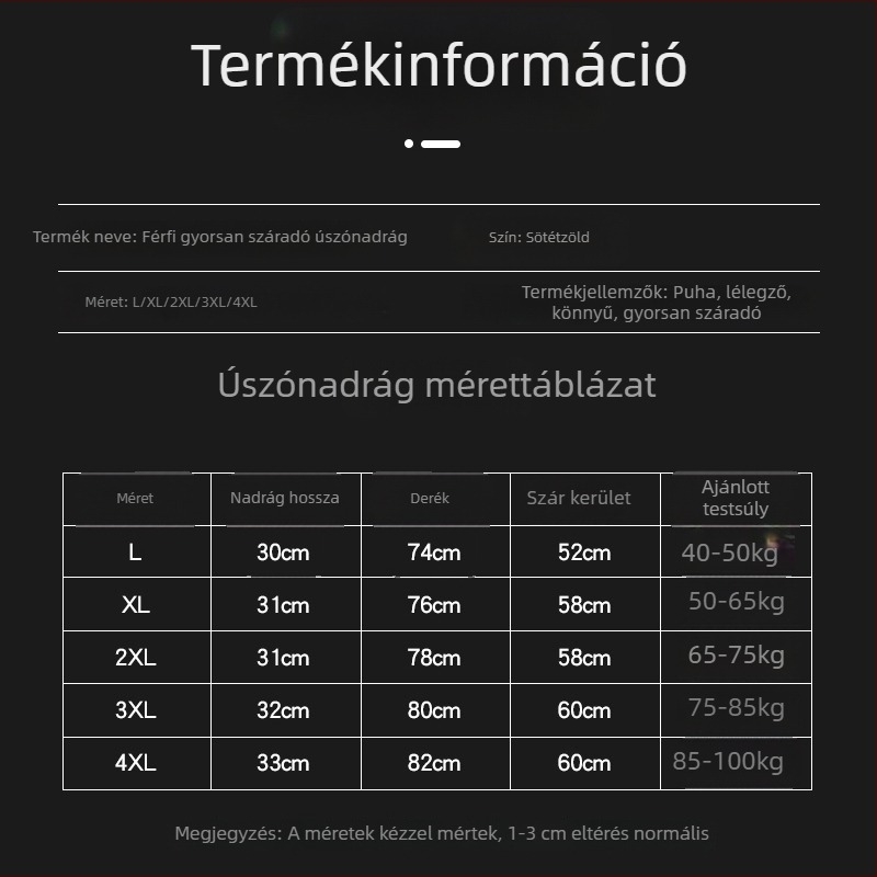 Férfiak számára laza szabású, gyorsan száradó úszónadrág egyszínű