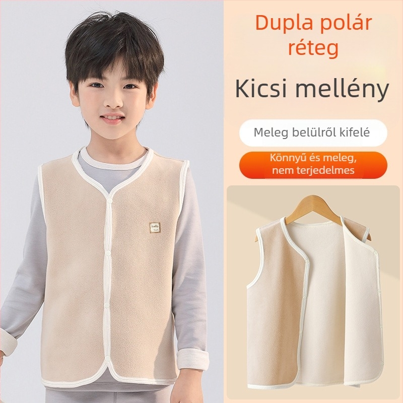 Őszi-téli gyerekeknek meleg, fleece-béléssel ellátott ujjatlan mellény, közép- és nagyobb korosztály számára
