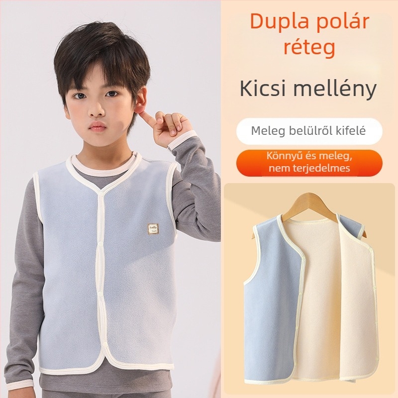 Őszi-téli gyerekeknek meleg, fleece-béléssel ellátott ujjatlan mellény, közép- és nagyobb korosztály számára