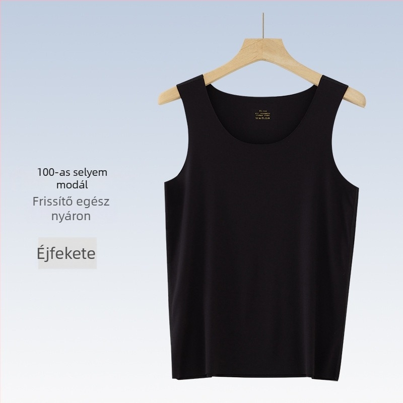 Férfi ujjatlan felső — Mulberry selyem és modal keveréke, könnyű alapréteg, kerek nyakú, sportos stílus