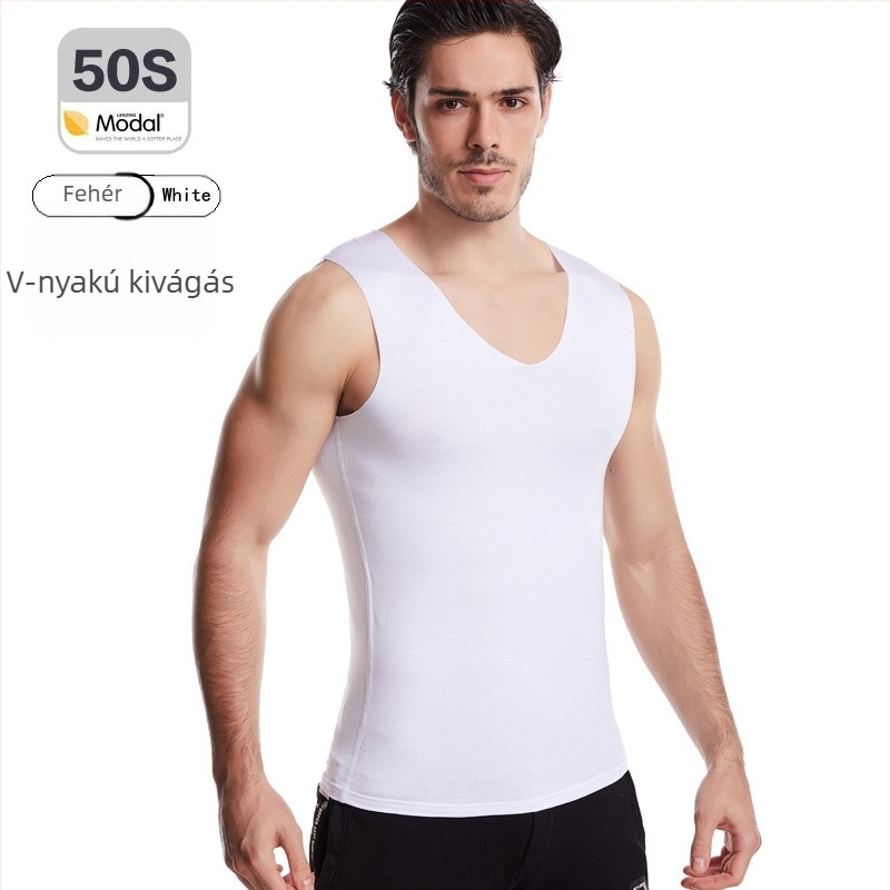 Férfi Modal varrás nélküli mellény, nagy méret, alapréteg edzéshez, fehér vagy fekete