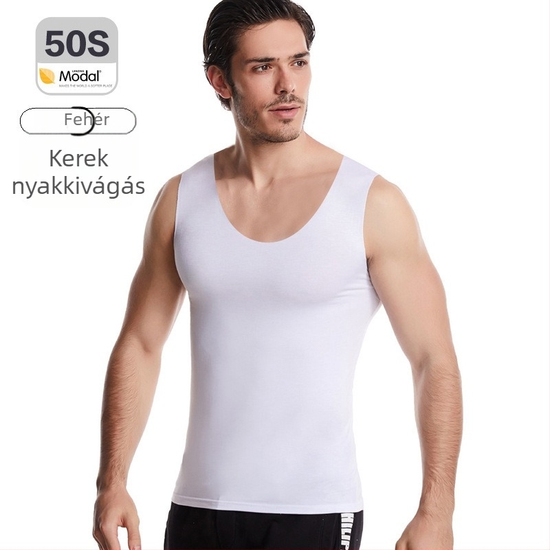 Férfi Modal varrás nélküli mellény, nagy méret, alapréteg edzéshez, fehér vagy fekete